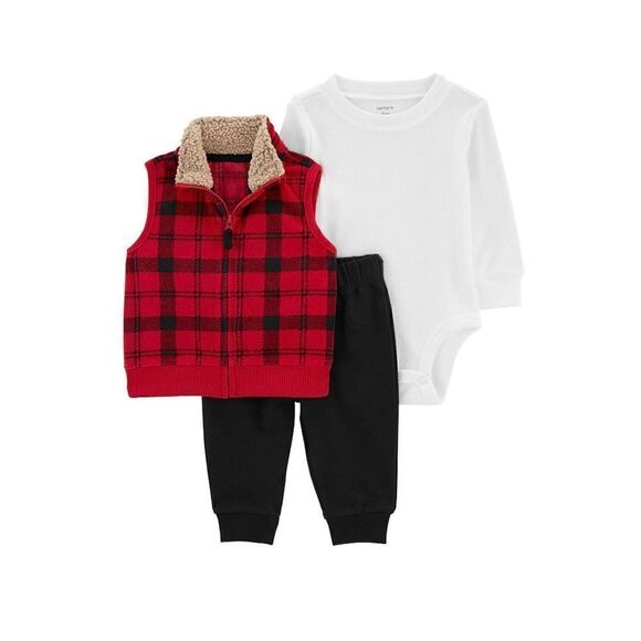 CARTER’S BOYS 12M PLAID 3-PIECE VEST SET - Picture 7 of 9